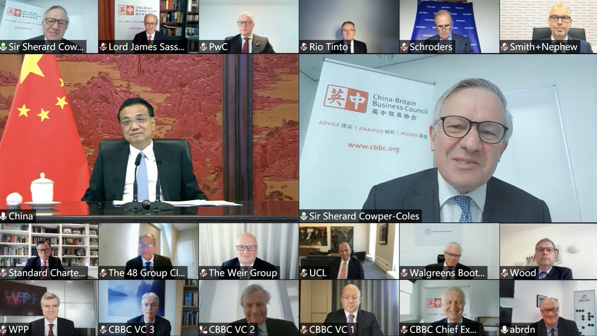 ChinaBritain's tweet image. Today, CBBC held a virtual meeting with Premier LI Keqiang and a group of senior UK business #leaders from CBBC #Member companies. 

In the meeting, Premier LI shared perspectives on #China’s future #economic reform &amp;amp; #UKChina relations.

Read more here: bit.ly/3dNsF8f
