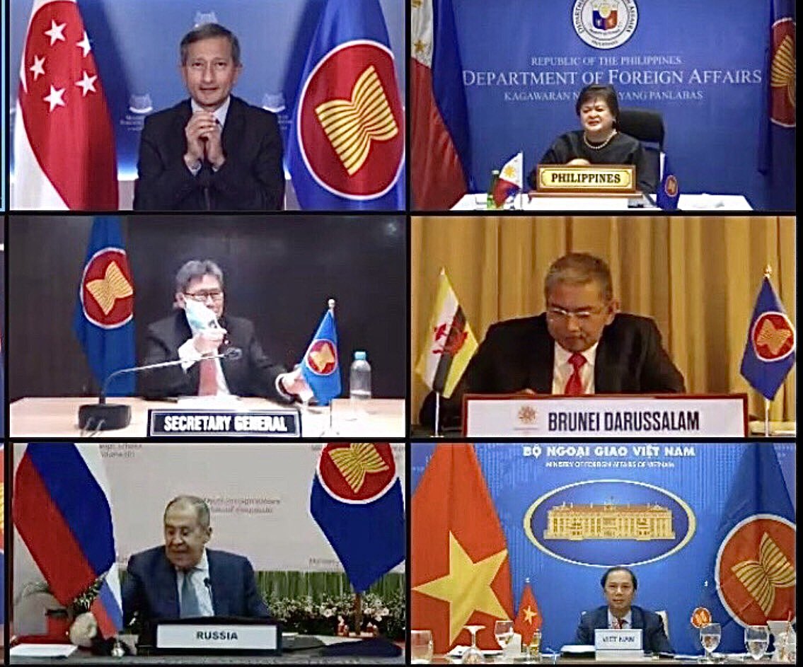 MFAThai's tweet photo. DPM/FM Don participated in the Special #ASEAN-#Russia ’ FMs Mtg to commemorate the 25th Anniversary of Dialogue Relations, stressing importance of Strategic Partnership &amp; advancing cooperation on public health, economic, science &amp; technology to mitigate  the #COVID19 impacts. https://t.co/YKauEioEiq