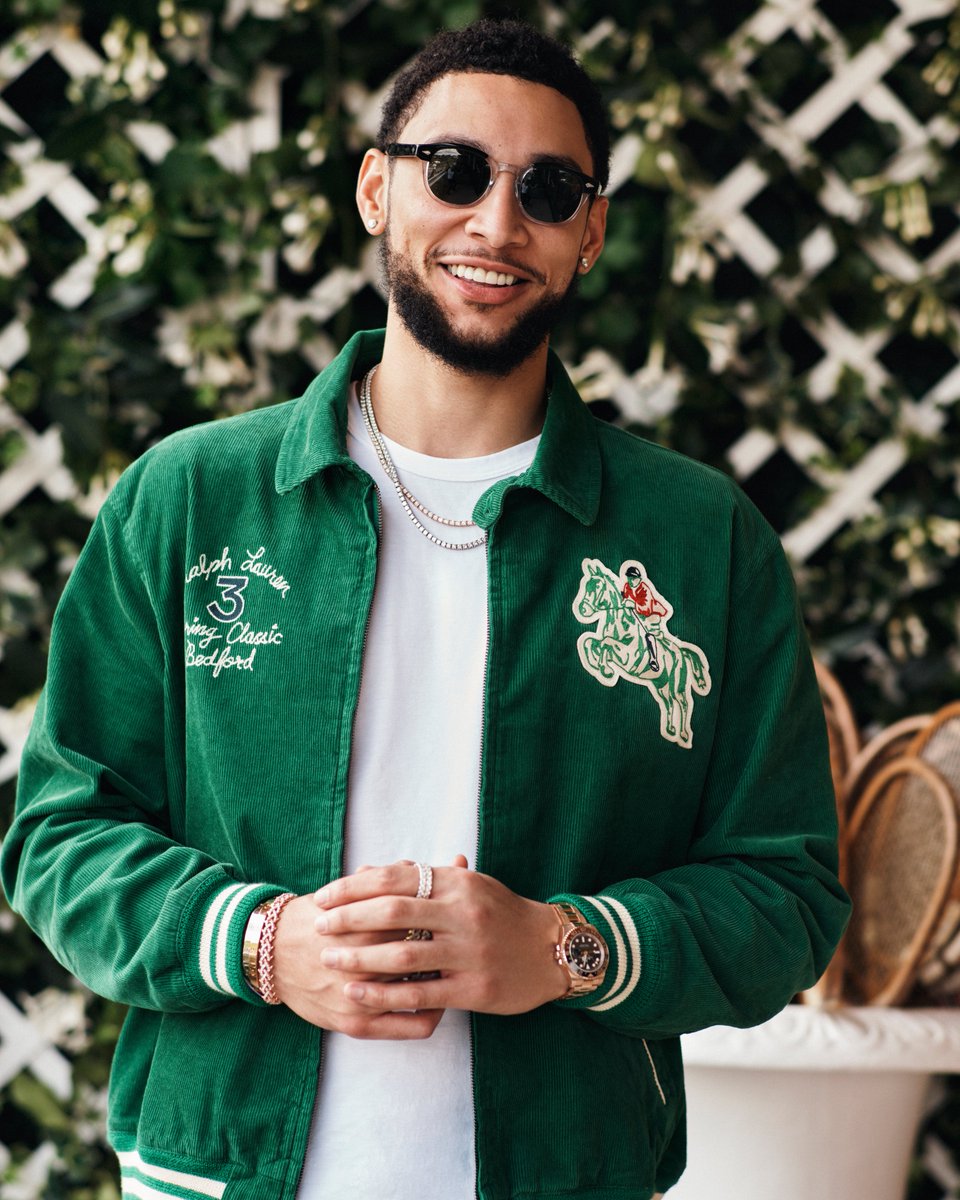 Ralph Lauren on X: .@BenSimmons25 wears a Polo Ralph Lauren Green Varsity  Jacket and classic white T-Shirt to attend our #POLOxBritishVogue lunch in  celebration of The Championships, @Wimbledon #PoloRLStyle #Wimbledon   /