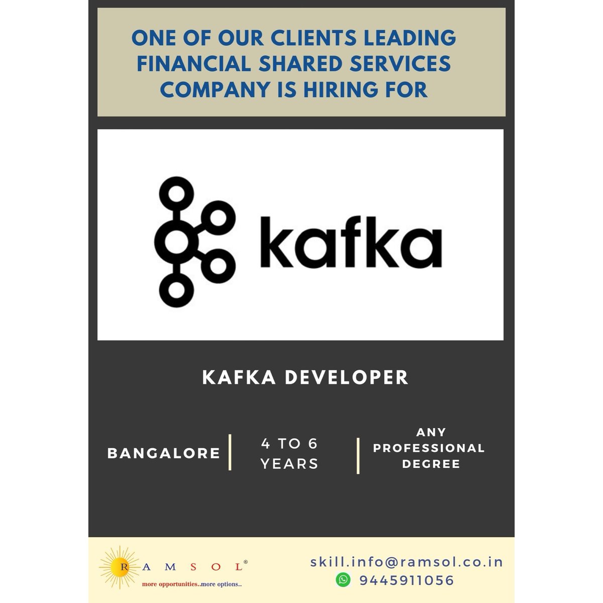 ramsolcorp's tweet image. Hiring for the role - Kafka Developer

#kafkadeveloper  #Hiring #indianjobs #jobsnow #recruiting​​ #career​​ #jobseekers​​ #jobsearch​​ #interview​​  #interviewsuggestions​​ #interviewanalysis​​ #job

Link - youtu.be/3vU-utpPpUQ