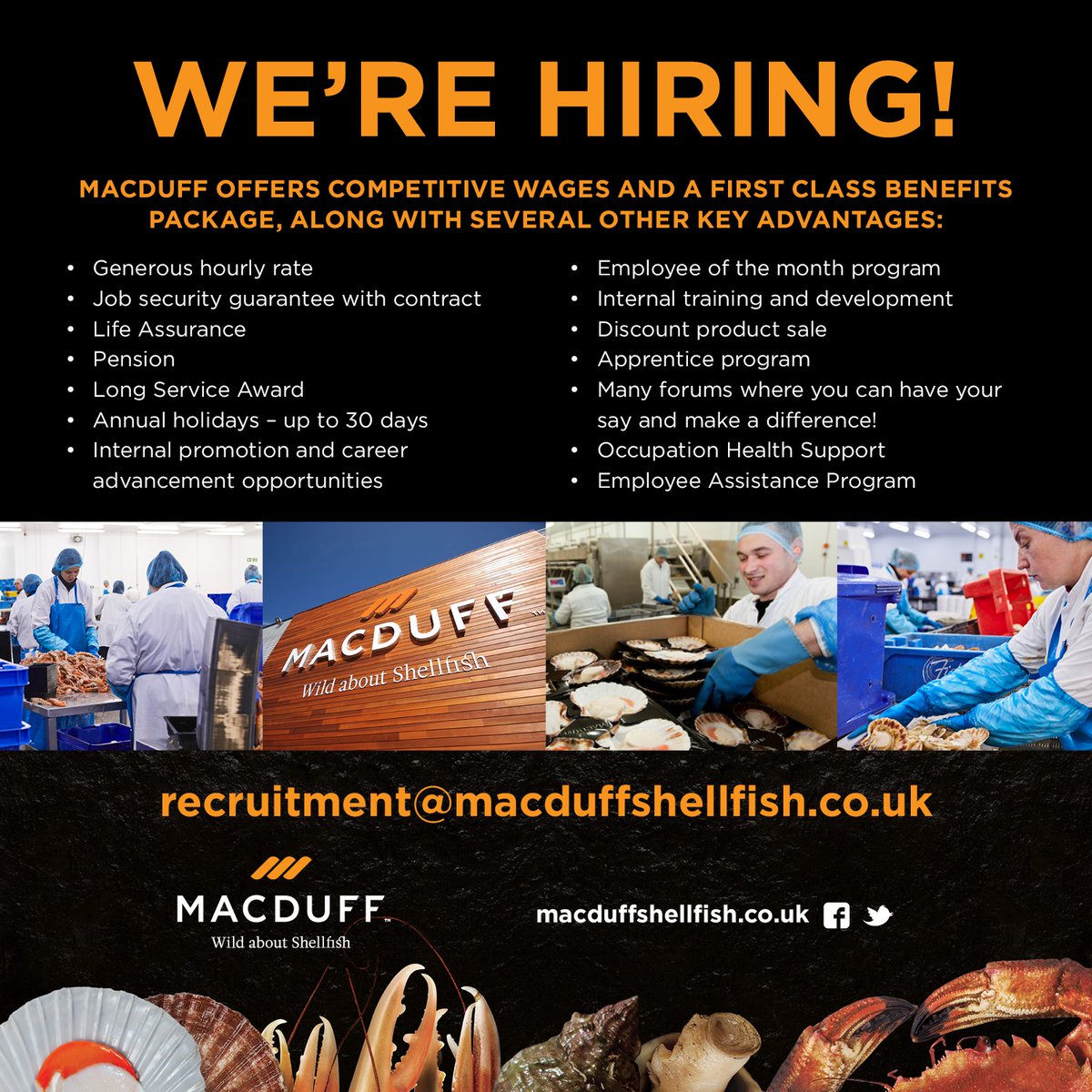 We're hiring! As Macduff continues to grow, we are recruiting for General Operative positions at our Mintlaw and Stornoway processing facilities in Scotland.