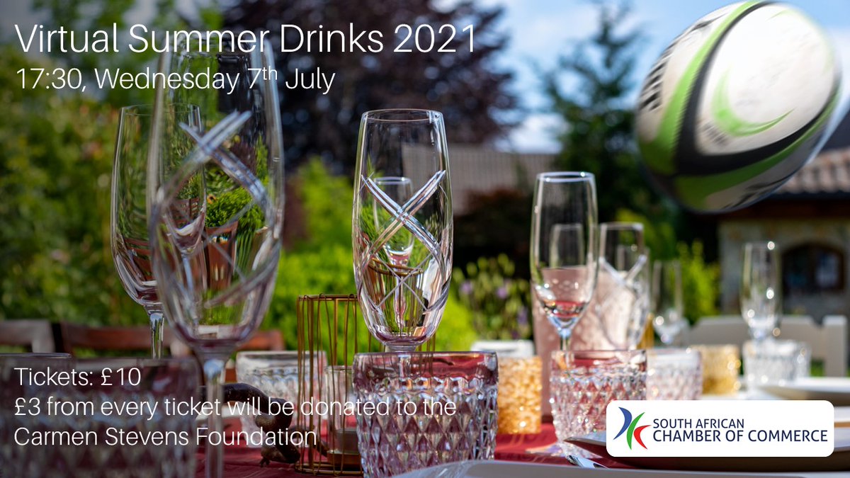 SAChamberUK's tweet photo. Have you booked your tickets for #SACC Virtual Summer Drinks event tomorrow night yet?
If not, please join us :-) All welcome.
The evenings theme is rugby &amp; our special guest is former Springbok, Andre Snyman 🇿🇦🏉

Register |  more info👇
https://t.co/1xy3ZeedrL https://t.co/LwSy3tGS7X