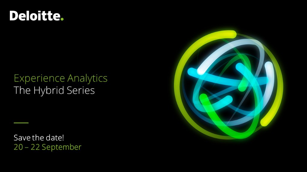 DeloitteUK's tweet photo. Three days…six jam-packed sessions…delivered by real people, in-person and streaming live. What are you waiting for? Register your place for Experience Analytics: The Hybrid Series now: https://t.co/gw46S7t6nz
#ExperienceAnalytics2021 https://t.co/J8rse5xeRQ
