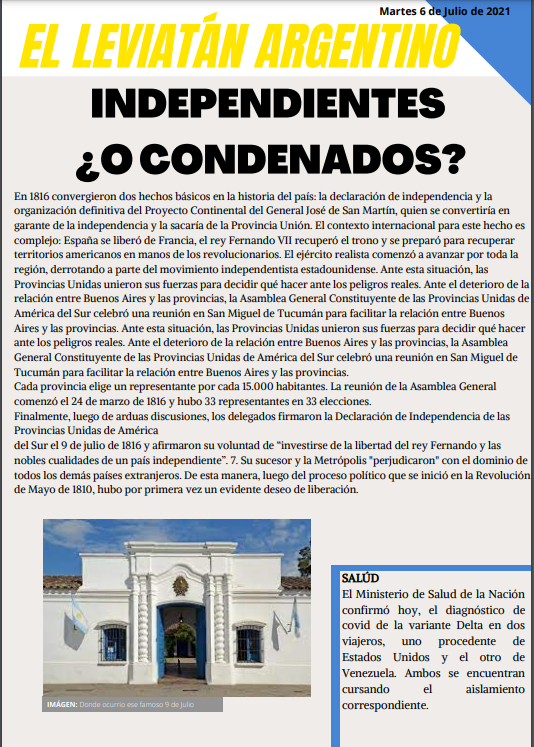 ThomasH66283542's tweet photo. Queridos lectores, he aquí la ultima edición de El Leviatán Argentino, edición especial 9 de Julio abordando el tema Democracia. Espero lo disfruten, fue un placer brindarles este diario semana tras semana. #UBA #CBC #Aula328 #Contractualistas14 @m_legui13 https://t.co/dD9bpf4WlB