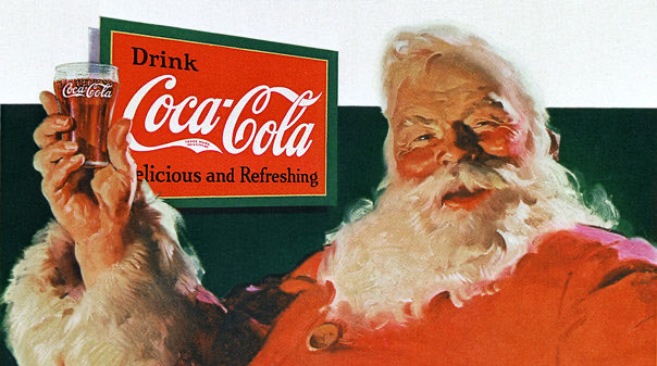 Coca-Cola Santa ClausThe modern day red and white imagery of Santa Claus was created by a Coca-Cola 1920s holiday marketing campaign.h/t  @theashelina