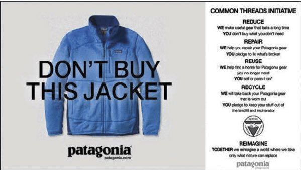 Patagonia “Don’t Buy This Jacket”Pushed the brand’s core values while stoking significant intrigue in new and prospective customers. Brilliant and effective.h/t  @_rachelbraun