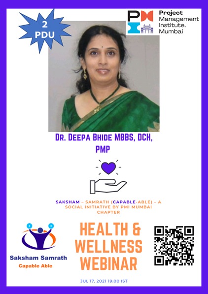 PMIMC's tweet image. Join us for social wellness webinar 
Date: Jul 17, 2021
Time: 19:00 IST
Register here tinyurl.com/SakshamSamrath…
#SakshamSamarth #pmimumbai #pmi