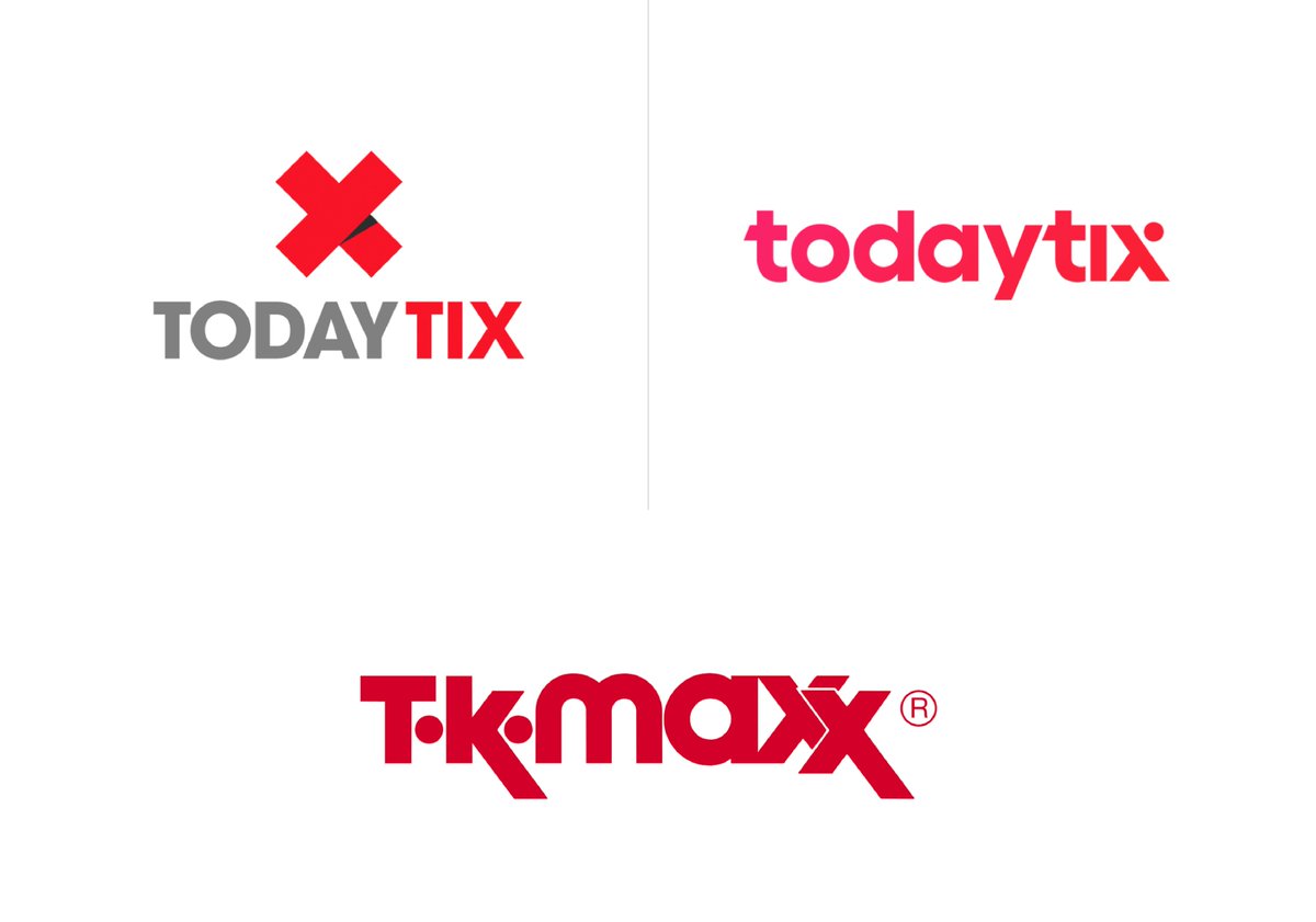 webcore_design's tweet image. Online Ticket vendors Todaytix, renew their #logodesign . The X is seemingly representing an active body at an event.  There's a needless, almost invisible gradient from hot pink to red. At a glance, this logo reminds me of the TKMaxx #logo