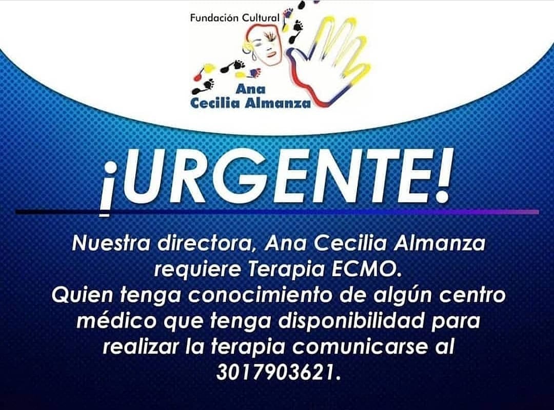 ElCallejeroSM's tweet photo. #AyudaEC se necesita Terapia ECMO para la señora Ana Cecilia Almanza quien de encuentra internada en una clínica de la ciudad.
Quien tenga conocimiento de un centro médico con disponibilidad , favor comunicarse al siguiente número: 3017903621 | @by_vicro https://t.co/SyTCRuLKId
