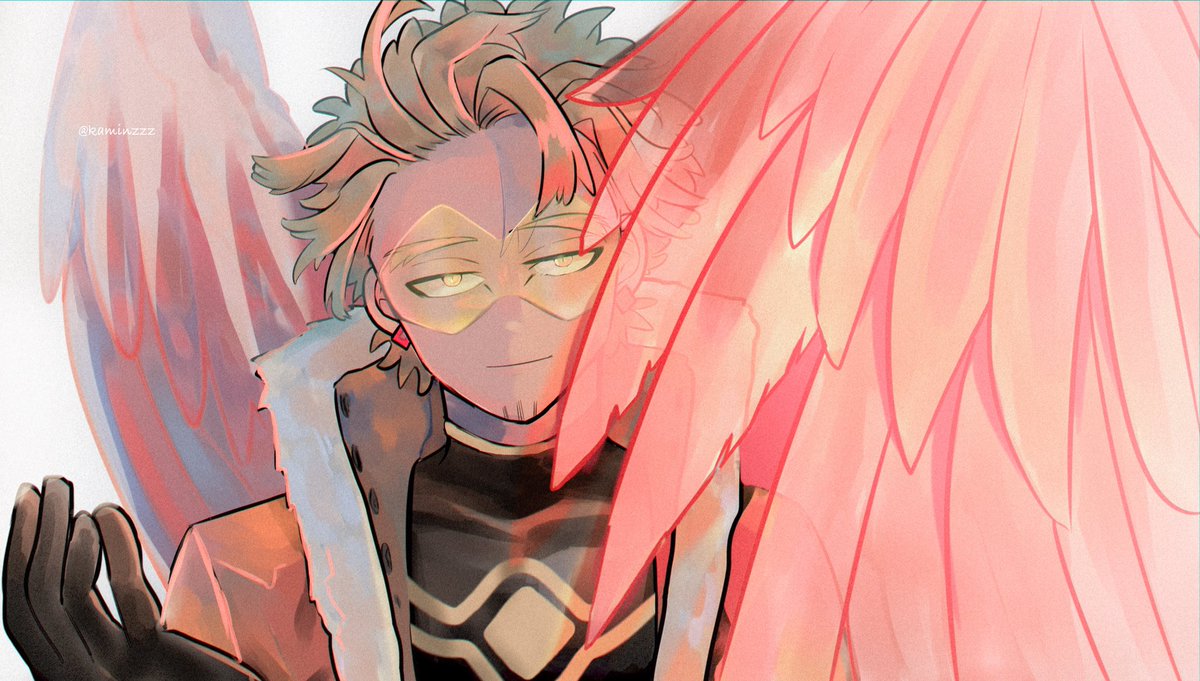 hawks (boku no hero academia) 1boy male focus blonde hair wings solo facial hair gloves  illustration images