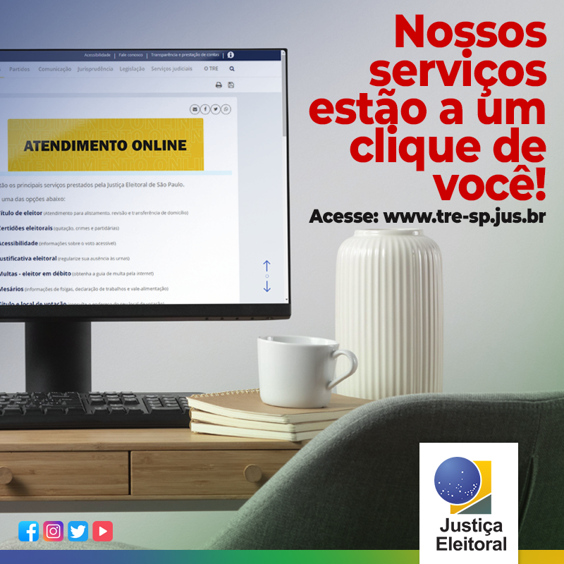 TRESPjusbr's tweet photo. É muito fácil acessar os serviços eleitorais. Em nosso site, você encontra tudo o que precisa 😉 :
→ Alistamento eleitoral 
→ Transferência
→ Revisão
→ Regularização
→ Guia de multa
→ Certidões eleitorais, 
E muito mais! 

#JEonline. A #justiçaeleitoral ao alcance de todos! https://t.co/BZMOpSceMA