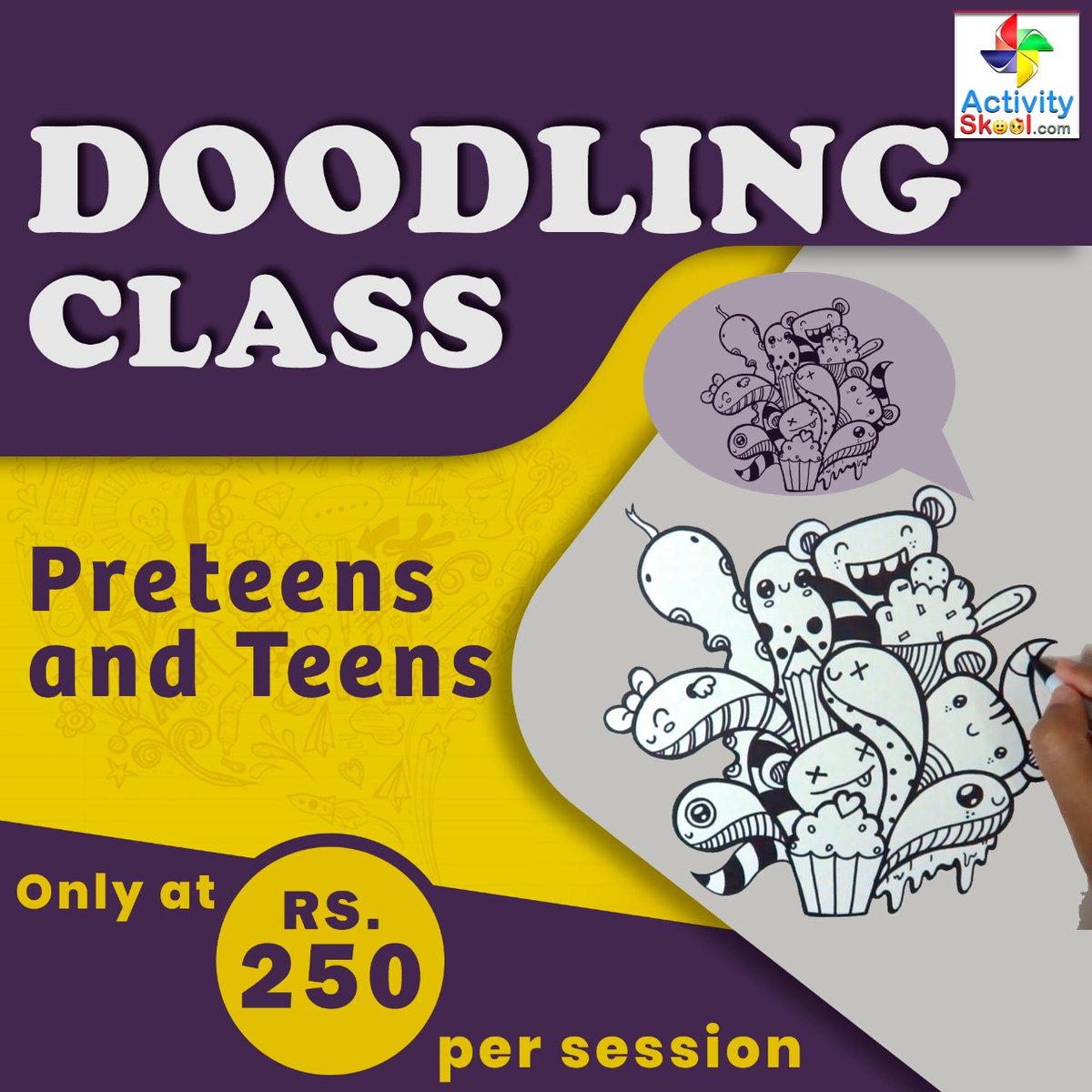 #Doodling classes for #preteens and #teens with personalized guidance from expert #artists in #LIVE classes with small batches of 5 per session at Rs.250 per session only at #ActivitySkool   
.
.
#onlineartclasses #onlinedoodling #doodlingfun #doodlingforkids