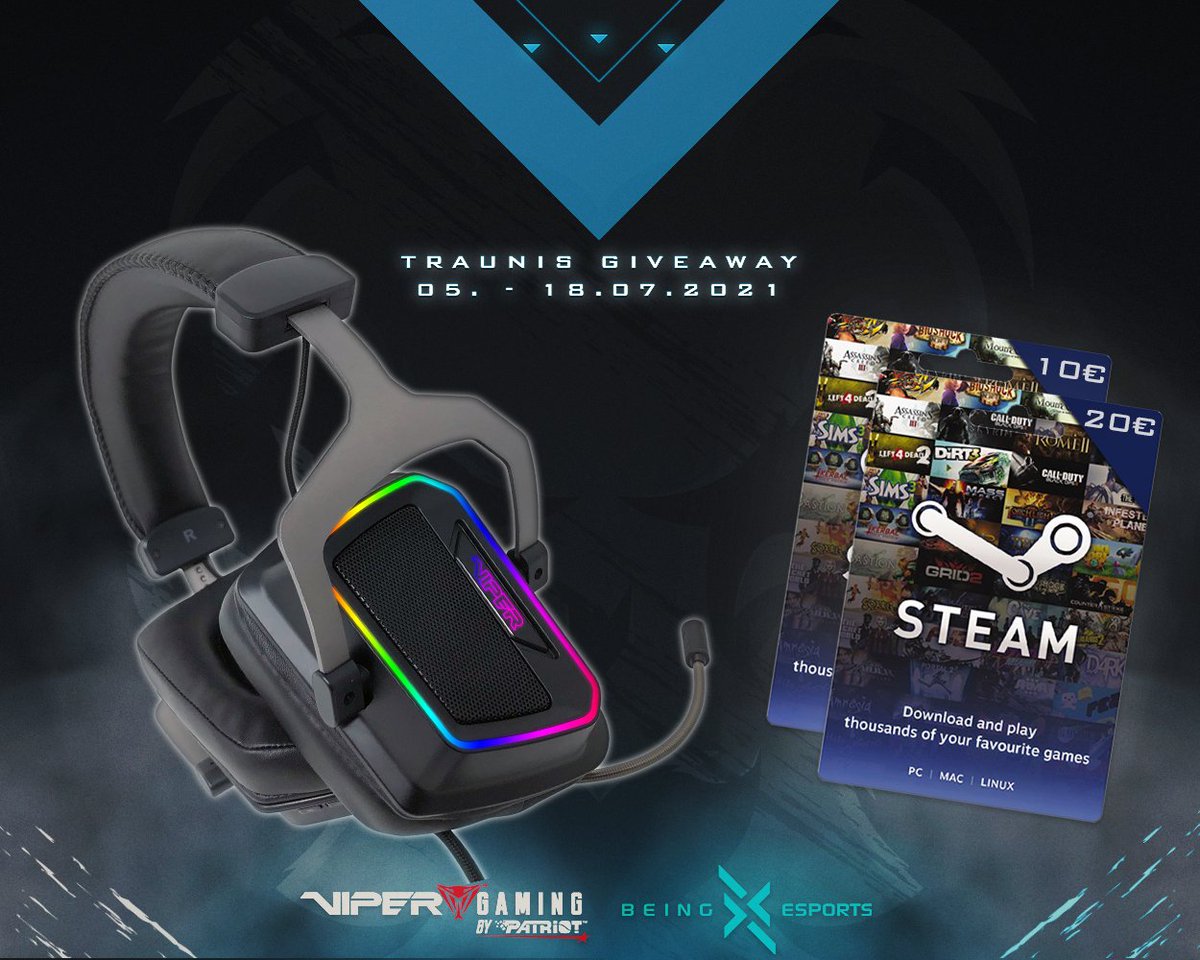 Als Dankeschön zur Partnerschaft gibt es Geschenke: 

🎧1 x Viper Headset V380
💰1 x Steam Gutschein 20 €
💰1 x Steam Gutschein 10 €

Ebenso bedanken möchte ich mich bei <a href="/BeingEsports/">Being Esports</a> und <a href="/Patriot_ViperEU/">Patriot Europe</a> für die tolle Zeit! 😍♥️

🔗gheed.com/giveaways/g-A9…