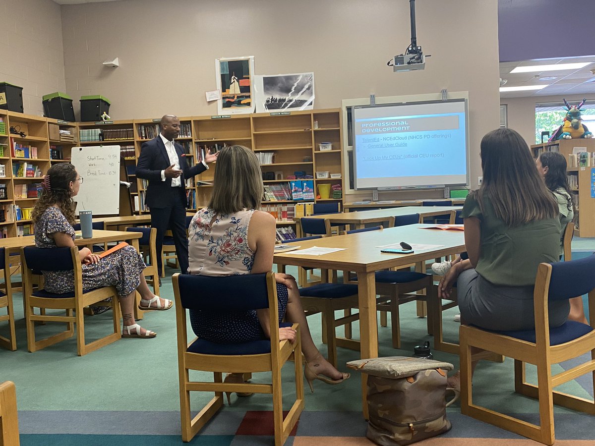 Dr. Foust welcomes NHCS year-round beginning teachers at Codington Elementary. #nhcschat, #enhancingimpact