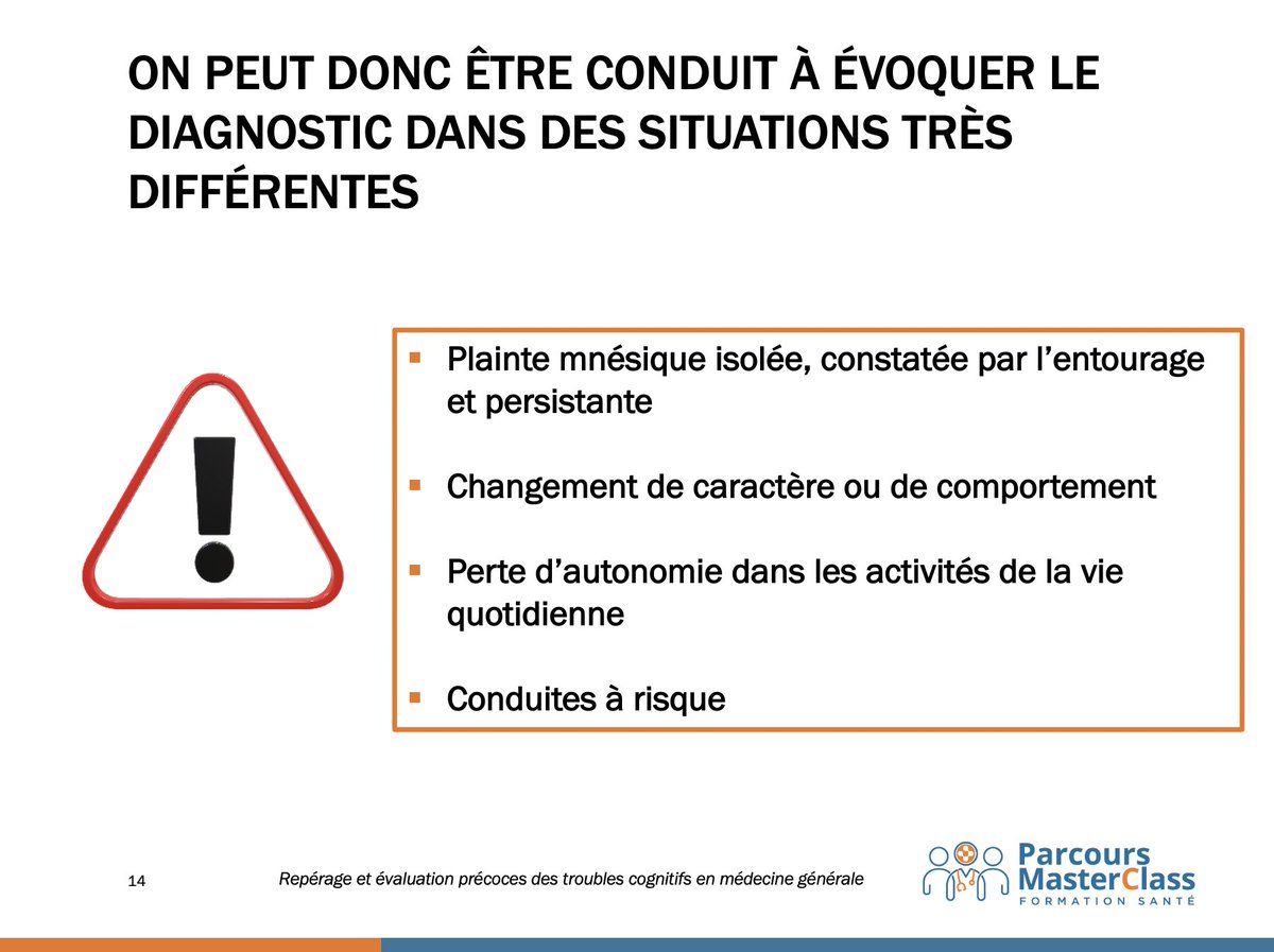PANACEAconseil's tweet photo. "Le repérage précoce des troubles cognitifs implique d’identifier les premiers signes d’alerte simples !" 
#FMC "Repérage &amp; évaluation précoces des #troublescognitifs en #médecinegénérale" 

✅Pr Dubois @HopPitieSalpe @Alzh_Fondation 

#DPC #MG #FormPro 
👉https://t.co/hBXEzuslkQ https://t.co/GpvWgrm0AX