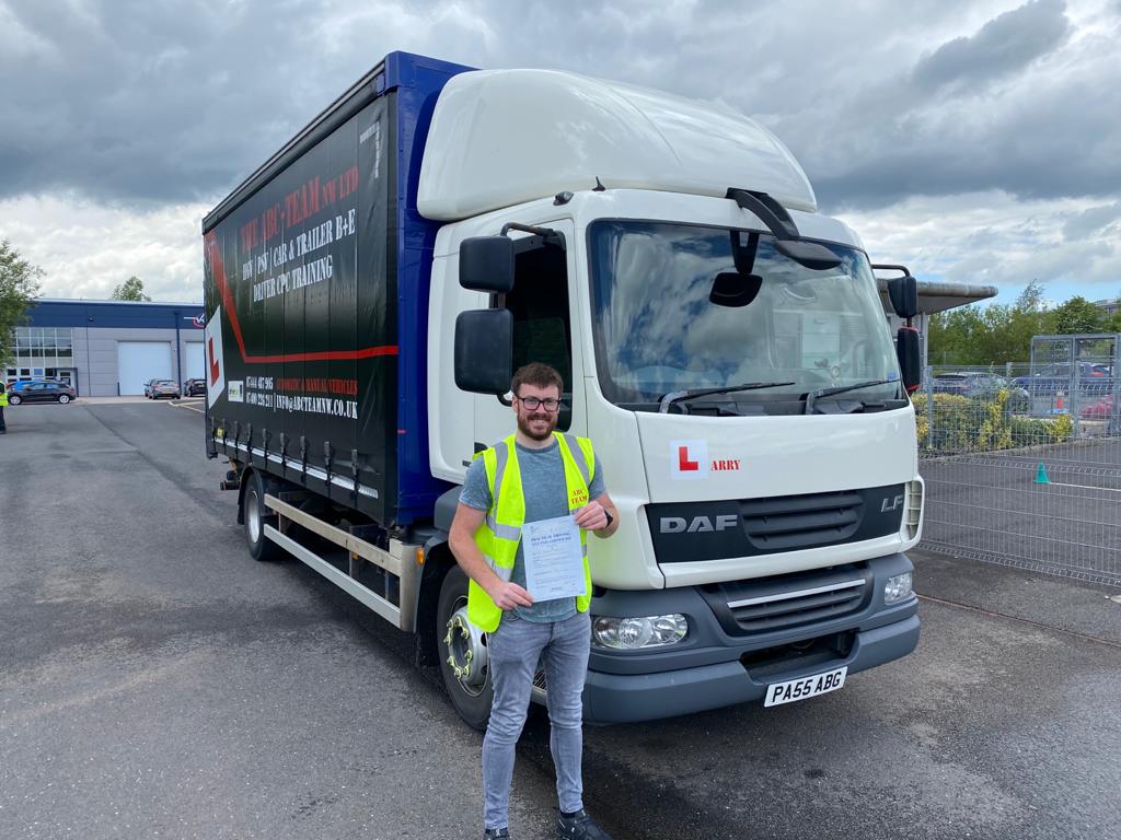 ABCTeamNWLtd1's tweet photo. Congratulations to Graham on passing his Cat C practical test. #CatC #CPC #mod4 #cpcmod4 #CatCtraining #DriverTraining #PSV #PSVTraining #HGV #HGVTraining #trailertraining #ABCTeam #northwest #drivers #transport https://t.co/OwywFWAjB9