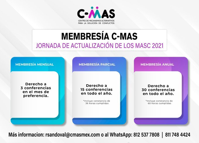 Solicita tu Membresía C-MAS y consigue un precio especial en nuestras conferencias. Puede ser mensual, parcial o anual. 

Pregunta por los costos por WhatsApp: 812 537 7808  |  811 748 4424