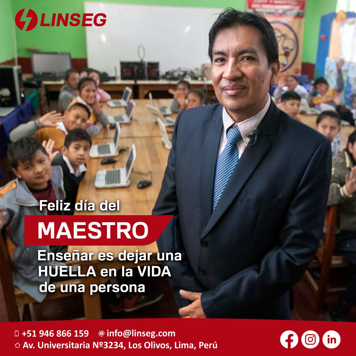LINSEGPERU's tweet photo. 👨‍🏫¡𝑭𝑬𝑳𝑰𝒁 𝑫𝑰́𝑨 𝑫𝑬𝑳 𝑴𝑨𝑬𝑺𝑻𝑹𝑶!👩‍🏫
Las personas que nos enseñan a lo largo de nuestra vida nos dejan una huella especial👏📚

#DiaDelMaestro #EnseñarEsDejarHuella #tumejoraliado 

*𝘍𝘰𝘵𝘰𝘨𝘳𝘢𝘧𝘪́𝘢 𝘧𝘶𝘦𝘯𝘵𝘦: 𝘌𝘭 𝘊𝘰𝘮𝘦𝘳𝘤𝘪𝘰 https://t.co/Usg8JaI6bk