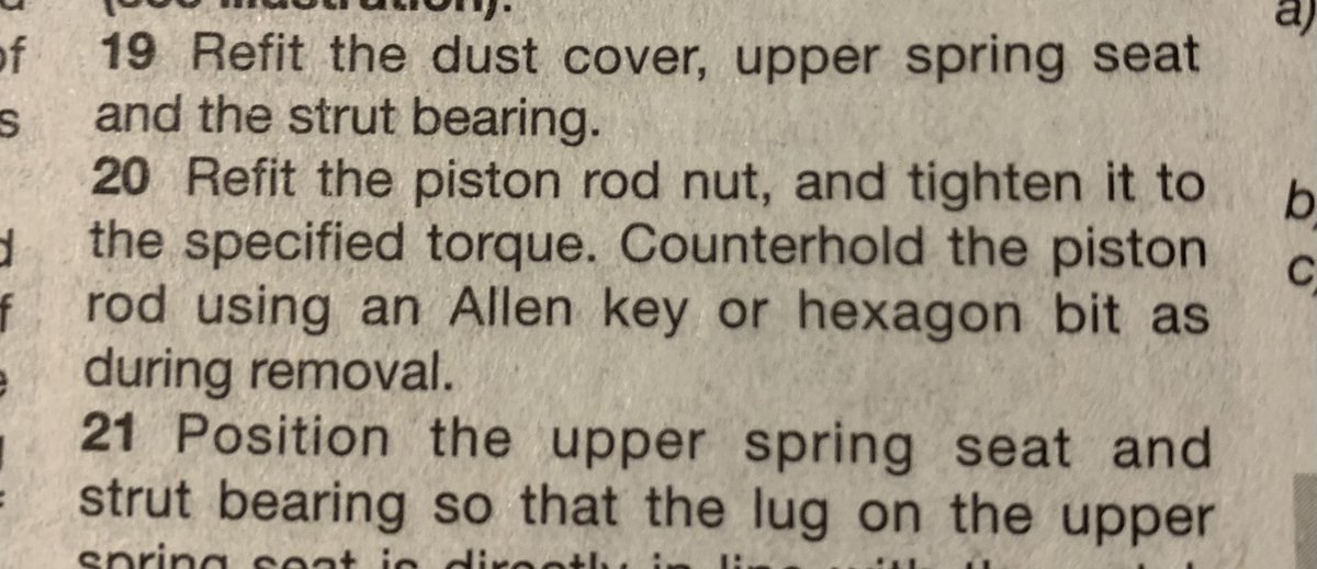 pritchsj's tweet photo. @HaynesManuals in the Ford Fiesta owners workshop manual for the mk7 2008-12. Rebuilding the MacPhesan strut stats “tighten it to the specified torque” using an Allen key to stop the pin turning. How am I suppose to do this? I can find no ideal solution on the web. Thanks. https://t.co/Ax3PcL5otF