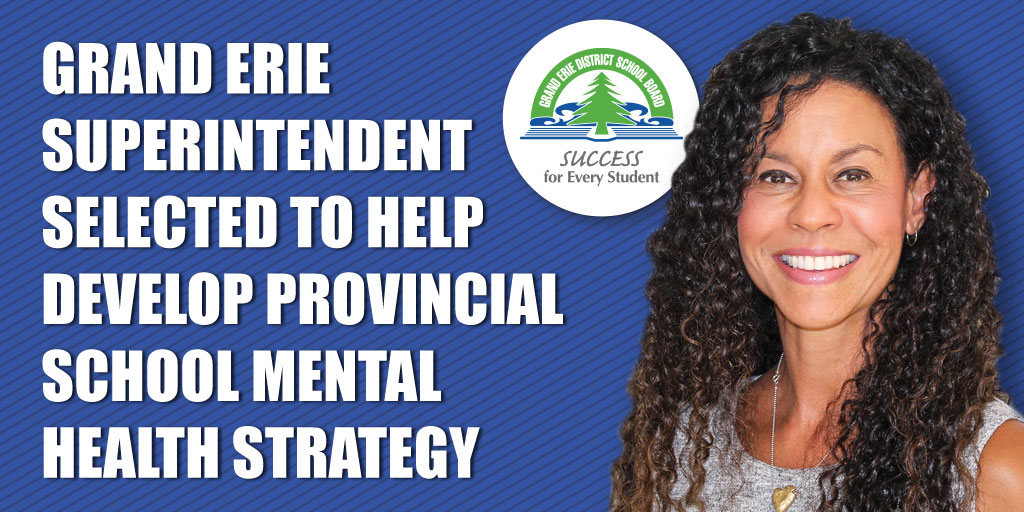 Grand Erie Superintendent <a href="/thompson_liana/">Liana Thompson</a> has been selected to take part in <a href="/SMHO_SMSO/">School Mental Health Ontario</a>'s Strategic Planning Consultation Group. She will work with the group to develop a multi-year strategy around equity in school mental health. 

Full story here: bit.ly/3qLaw0a