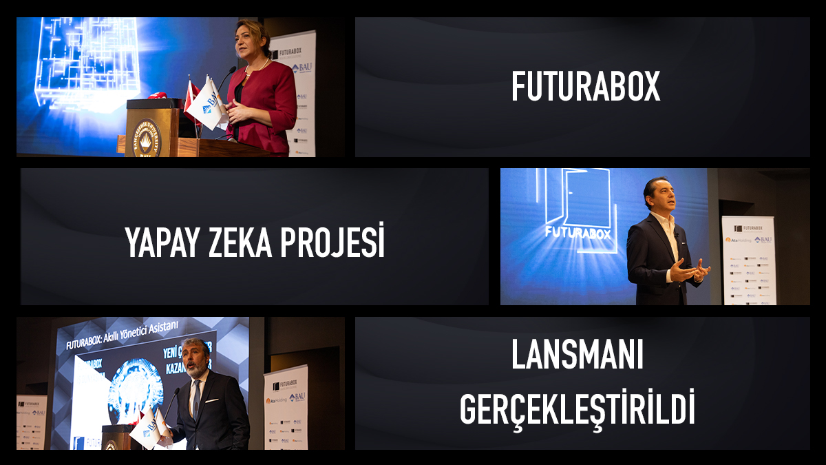 Ata Holding ve BAU iş birliğiyle geliştirilen FuturaBox proje lansmanında, BAU Rektörü Şirin Karadeniz; Başkan, Ata Holding Koordinatörü ve Holding Şirketleri YK Üyesi Tuncer Köklü ve Eş Başkan BAU Mühendislik ve Doğa Bilimleri Fakültesi Dekanı Nafiz Arıca konuşma gerçekleştirdi.