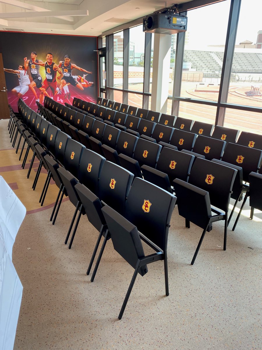 Check out <a href="/DreamSeat/">DreamSeat</a>'s K Chairs in the Cromwell Field and Loker Track Stadium team meeting room!🔥

Each chair features the USC Trojan Shield!  

#USC #trackandfield #trojanshield