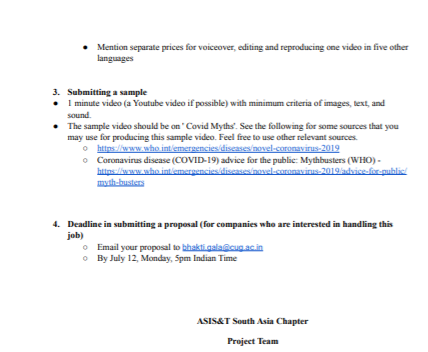 asistSA's tweet photo. .@sig3i @sigsti @asist_km @sig3i @asist_sigsm @asist_org 
South Asia Chapter Project Team Invite Tenders/Bids from interested videographers &amp; Companies, for details please see attached invitation https://t.co/JwMgGruSkS