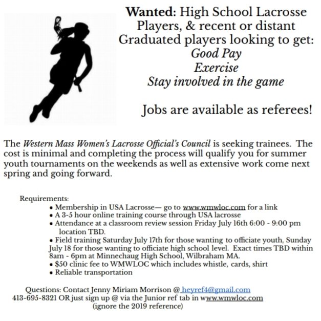 wmwloc's tweet image. #GirlsLacrosse #StudentAthletes Western Mass #opportunity #BecomeAnOfficial REACH OUT! wmwloc.com/contact-us