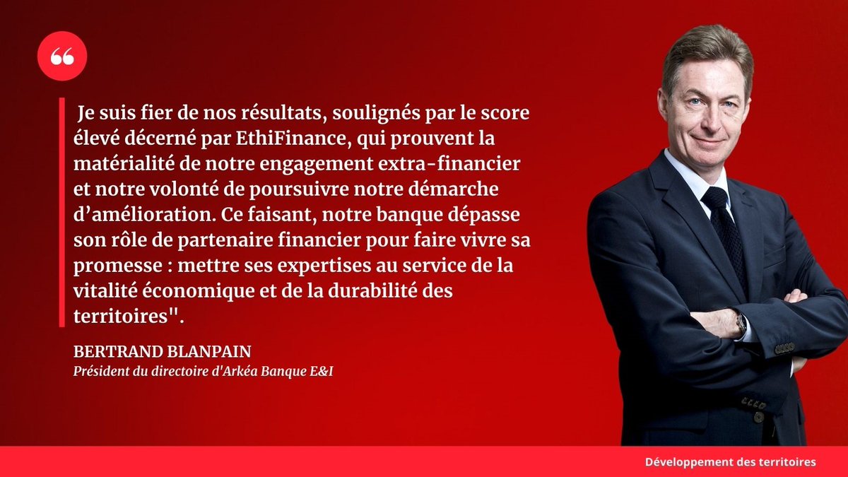 Arkéa Banque E&amp;I a confié à l’agence indépendante d'analyse extra-financière <a href="/EthiFinance/">EthiFinance</a>  d’évaluer sa politique #ESG. Le score ? 87/100. Ce qui la positionne largement au-dessus du benchmark "services financiers". 
 cm-arkea.com/banque/assuran…