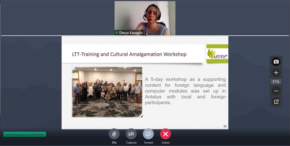 Türkiye, Fransa ve İspanya'da Yaşlıların Güçlendirilmesine Yönelik İyi Uygulamalar ve Geleceğe Yönelik Politikalar Uluslararası Çevrimiçi Çalıştayı MORE projesi Proje Sorumlusu Sayın Derya Karagöz'ün sunumu ile devam ediyor.

<a href="/ABBaskanligi/">T.C. Dışişleri Bakanlığı Avrupa Birliği Başkanlığı</a> <a href="/DiyalogProjesi/">SivilToplumDiyaloğu</a> #activeaging