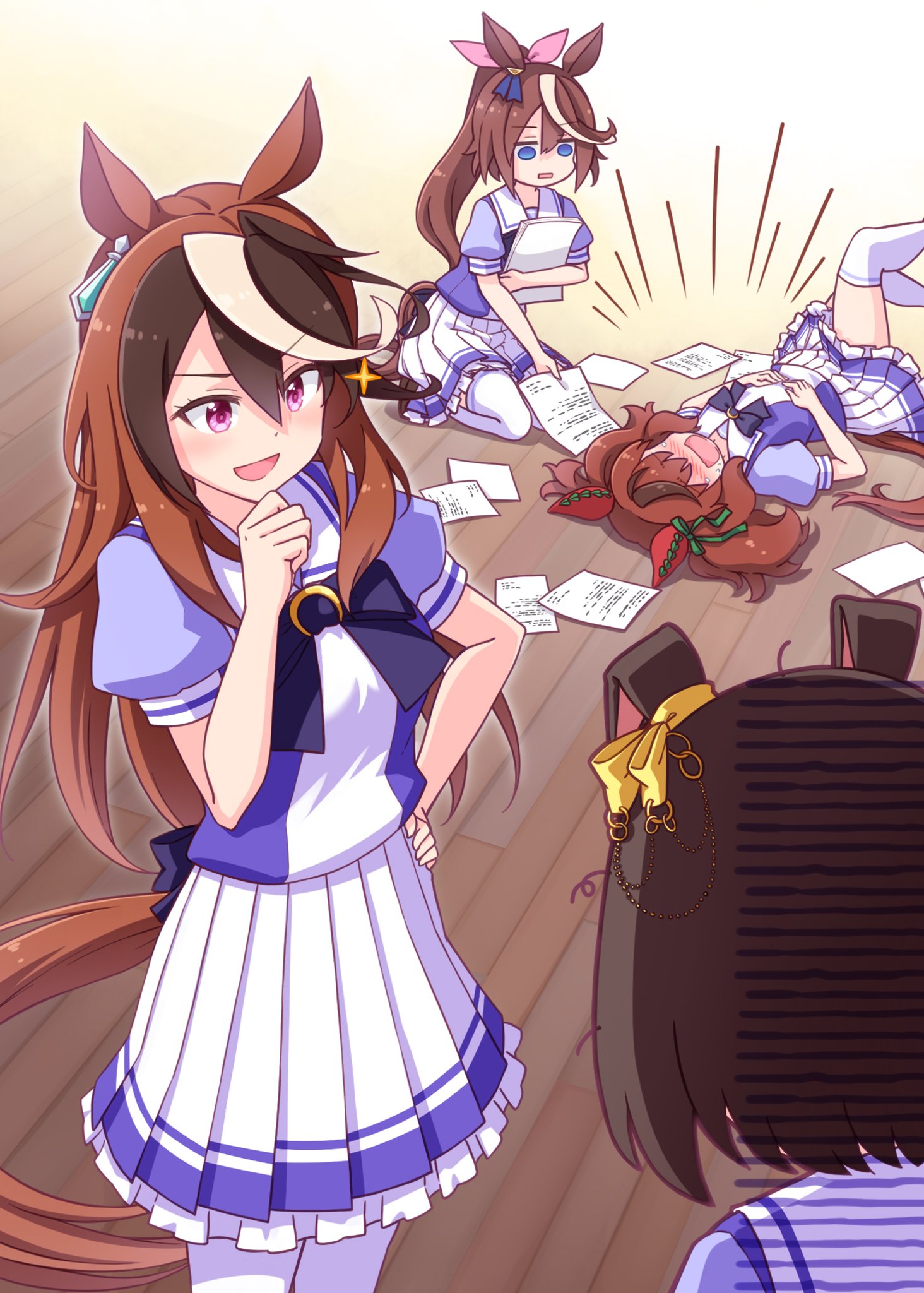 ウマ娘 会長のギャグ100連発を聞かされるエアグルーブとそれを見てしまったテイオーとネイチャ イラスト ウマ娘うまぴょいまとめ