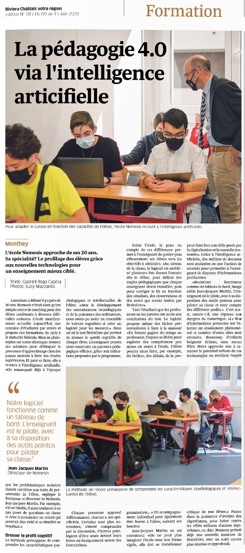 ecole_nemesis's tweet image. Trouver des solutions pour faciliter le processus d&apos;apprentissage grâce à une pédagogie inédite, s&apos;appuyant sur de l&apos;intelligence artificielle. 
Un pari réussi pour des centaines d&apos;étudiants par an à Monthey. 
A lire dans riviera-chablais.ch
#edtech #ia #ecolenemesis