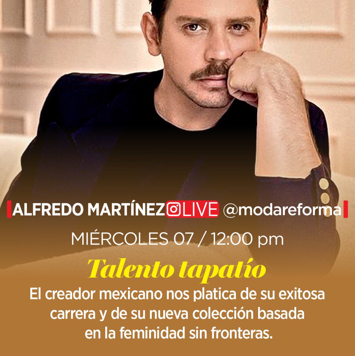 Reforma Moda! (@modareforma) on Twitter photo No se pierdan nuestra platica con el #diseñadormexicano <a href="/alfredomartinz/">Alfredo Martinez</a> , los esperamos No se pierdan nuestra platica con el #diseñadormexicano <a href="/alfredomartinz/">Alfredo Martinez</a> , los esperamos