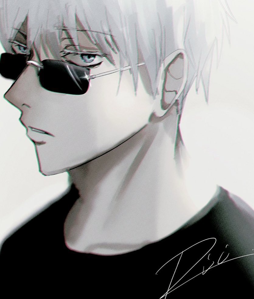 gojou satoru 1boy solo male focus sunglasses white hair short hair white background  illustration images