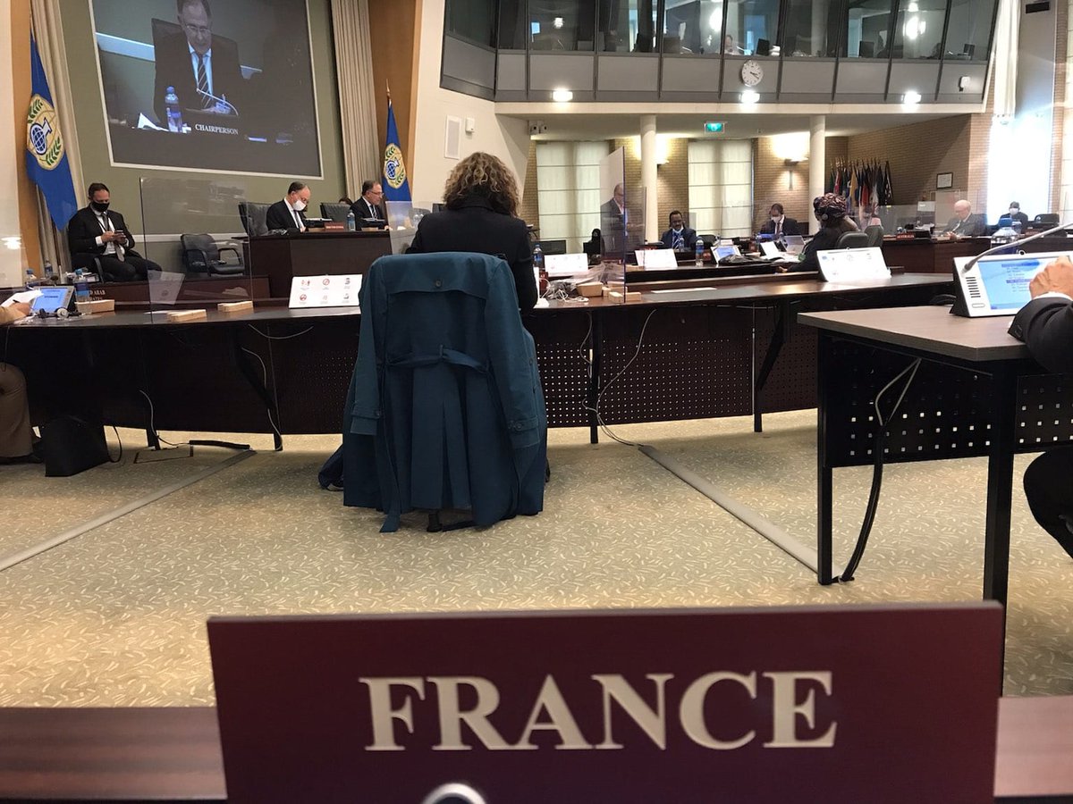 FranceinNL's tweet photo. #EC97 #Syria | This #Executive#Council will examine the 2nd report of the @OPCW Investigation and Identification Team, which concluded to the responsibility of the Syrian regime air force in the chemical attack perpetrated in Saraqib on 4 February 2018. https://t.co/BJFVXSYV3K