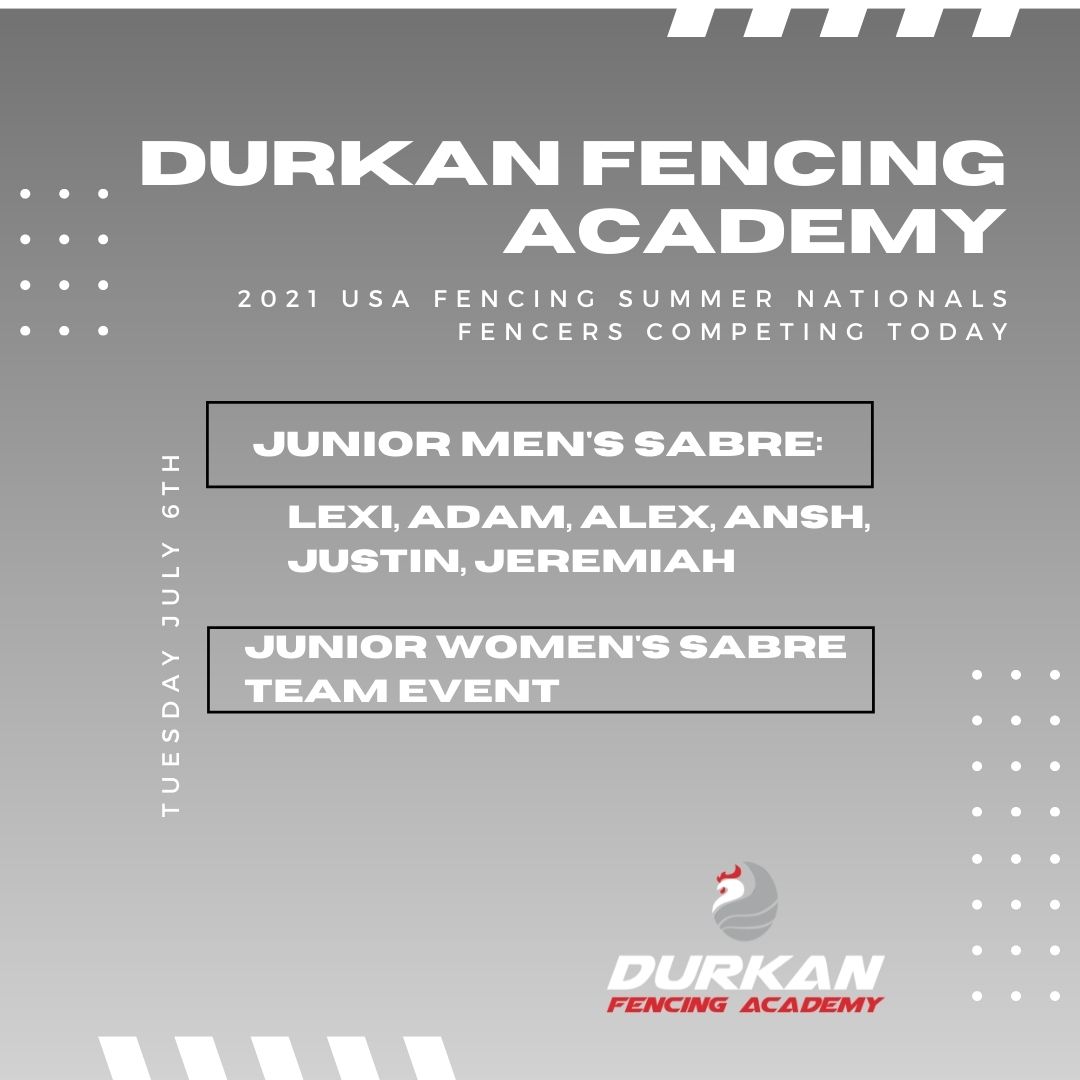 Let's Go Durkan Fencers! Junior Men's Sabre and Junior Women's Sabre Team are fencing today @usafencing Junior Olympics and Summer National Championship!

#Fencing #SummerNationals #USAFencing #fencingteam #sabrefencing #JuniorOlympics