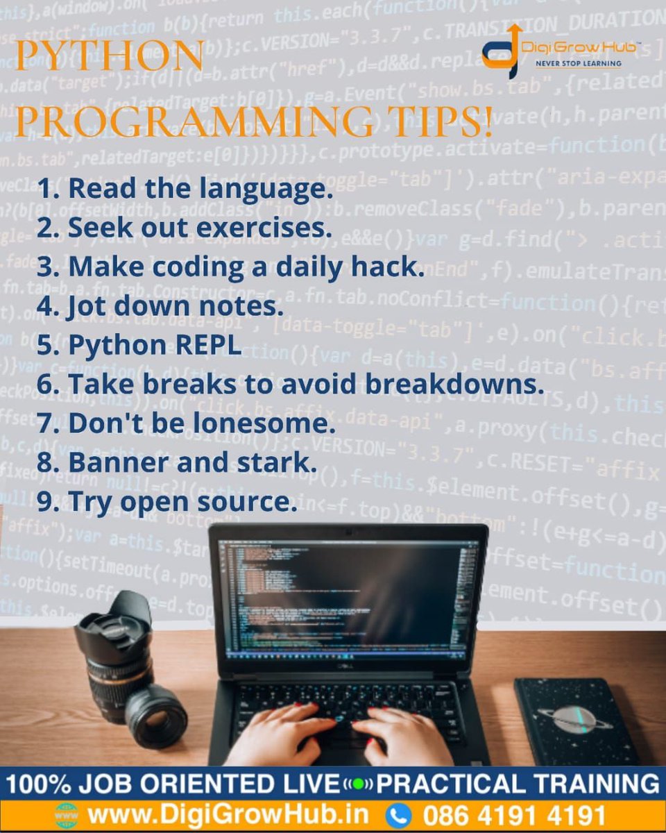 Digigrowhub1's tweet photo. Learn some tips to work out in python will help you to utilise the easiest coding language in a most effective way.
Enroll now with digigrowhub 🤩...
#growwithdigigrowhub #pythonlearning #Python3 #programminglife #programmers #codingisfun #codinglanguage #computerengineering https://t.co/6ByBp5UcvQ