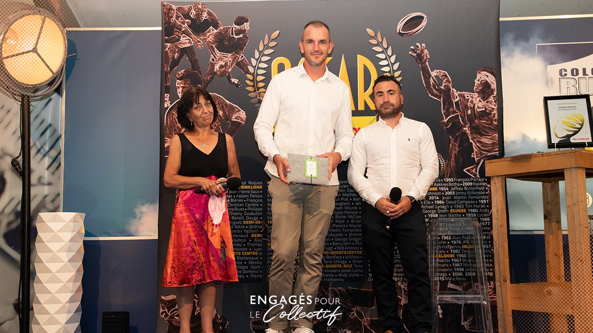 assurementrugby's tweet photo. 🏆 Félicitations à Romain Bézian, 3e ligne du @ColomiersRugby, qui remporte l’Oscar @midi_olympique 👏

La cérémonie a également récompensé, de l’Oscar du bénévole, Jean-Pierre Barthès pour son implication depuis 40 ans au sein du club d’Occitanie 😍

#EngagésPourLeCollectif https://t.co/9aglL2qB3b