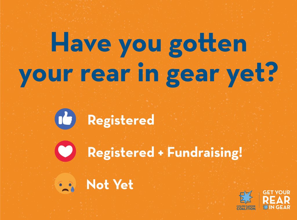 Have you registered to get your rear in gear with us July 31st? Turn that sad 😞 into a 👍🏻 and register today: donate.coloncancercoalition.org/fortworth #GYRIG #colorectalcancer #dfw #dallas #fortworth #run #awareness