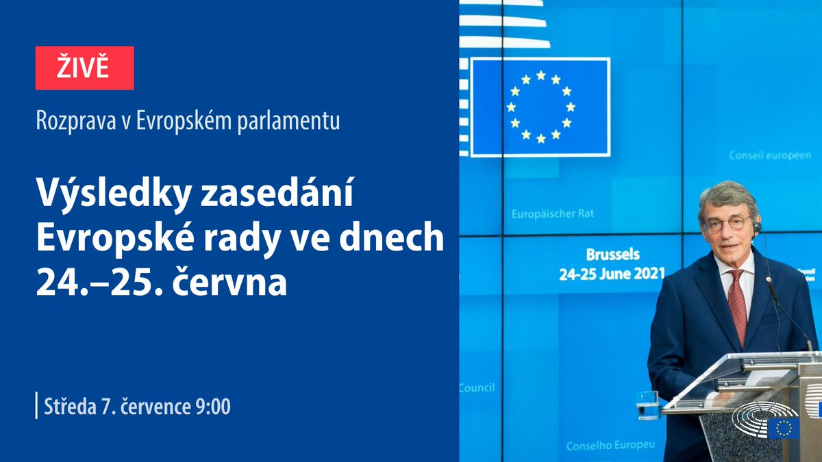 EP_Praha's tweet photo. ŽIVÁ vysílání plenárních rozprav jsme si pro vás připravili i na zítra. 👇🏻

Od 9:00 budou poslanci debatovat nad výsledky zasedání Evropské rady ve dnech 24.–25. června s předsedou @EUCouncil Charlesem Michelem a předsedkyní @EU_Commission Ursulou von der Leyenovou. https://t.co/AHUr4PggqT