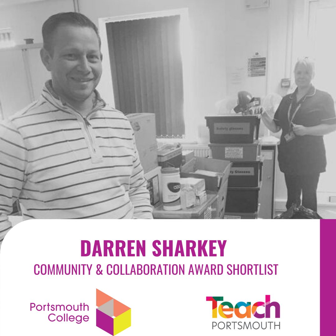 Congratulations to Darren Sharkey who has been shortlisted for the Community &amp; Collaboration  Award at the Teach Portsmouth Awards. You can view the full list of awards and nominees &amp; download the event program here

bit.ly/36g6Zxp

#TPA21