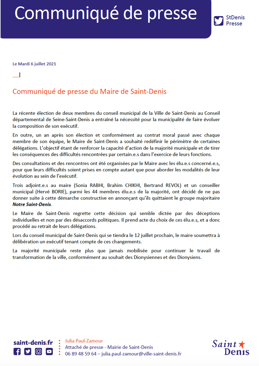 I COMMUNIQUÉ DE PRESSE DU MAIRE DE SAINT-DENIS I 
ville-saint-denis.fr/communique/com…