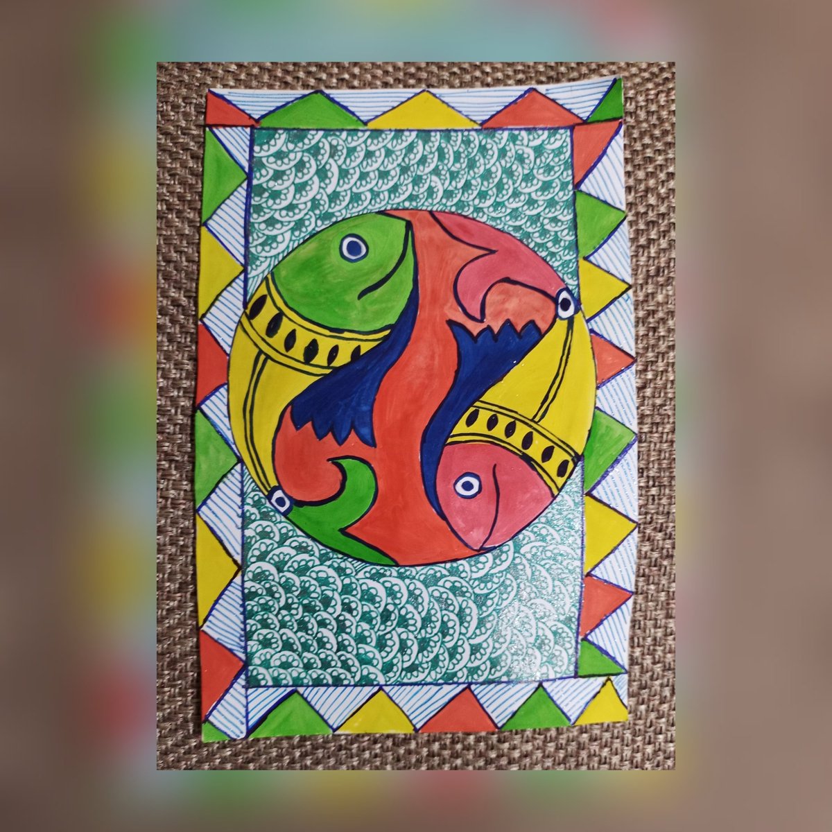 I tried this Madhubani Art form.💫
Hope you all like it. ✨ I used poster colours 💕
#artwork #artfight2021 #artpostor #ArtistOnTwitter #artistsontwitter #artist #artistsupport #madhubaniart #traditionalart #Support