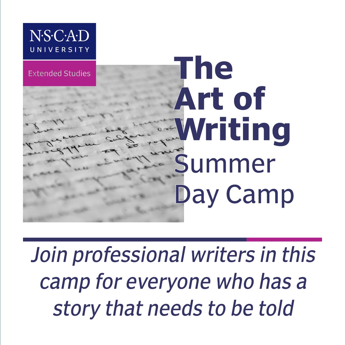 Check out our Art of Writing summer camps, offered in partnership with the Writer's Federation of Nova Scotia! With daily lessons from professional writers, these camps are perfect for the budding author, poet, or journalist!

For more information, visit nscad.ca/study-at-nscad…