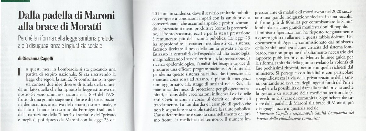 prc_lombardia's tweet photo. 🔴 SANITÀ IN LOMBARDIA : articolo di Giovanna #Capelli pubblicato questa settimana su @LeftAvvenimenti @PresideGiovanna #sanità #lombardia #regionelombardia #sanitàlombarda #stoplegge23 #commissariatelalombardia #salviamolalombardia https://t.co/JLeoRIWDLg