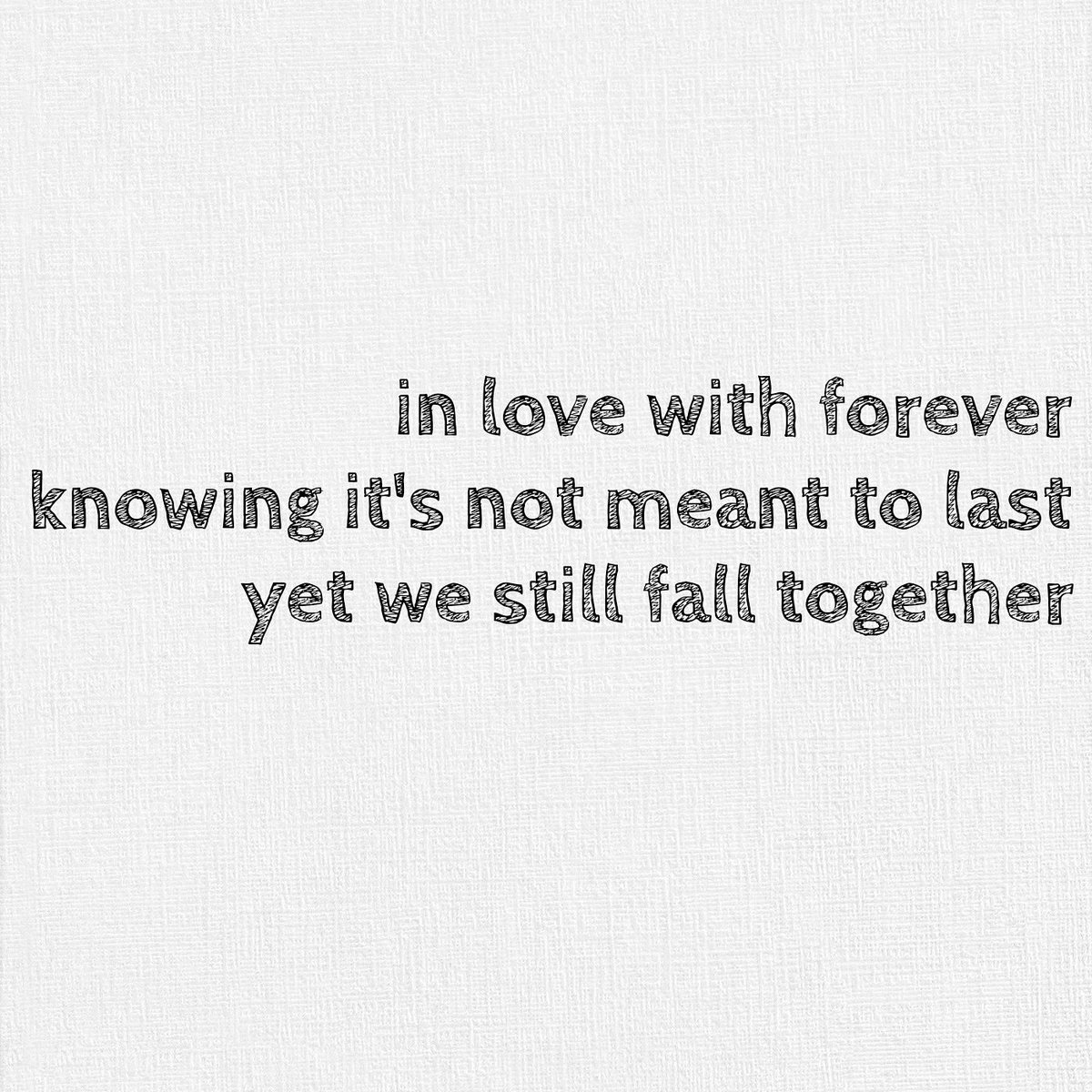 readwritehaiku's tweet photo. in love with forever
knowing it's not meant to last
yet we still fall together
#haiku #haikupoetry #haikupoem #poem #poetry #poetrylovers #poems #micropoetry #micropoem #readwritehaiku #haikuspirit #spiritofhaiku #haikuaday #haikumoment #haikuoftheday #senryu #WarriorPoetSeer https://t.co/yqUkhOsBdA