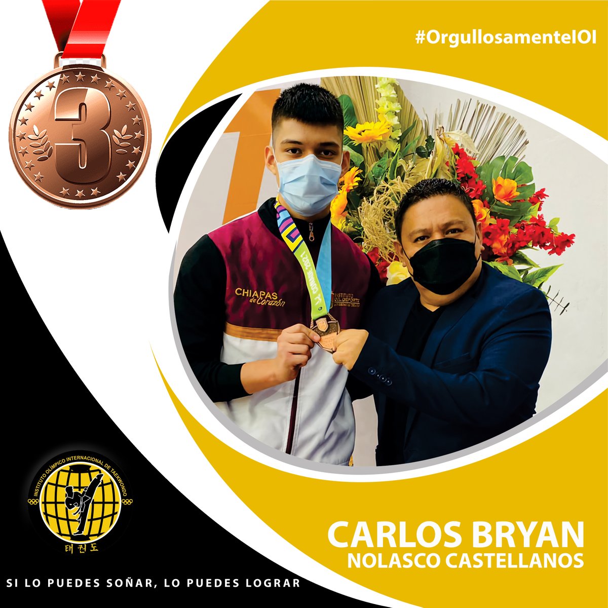 IOITKD's tweet photo. 💛🖤 🥋 🖤💛
Felicitamos a Carlos Bryan y su entrenador Williams de León, del Esperanzas Olímpicas, por la medalla de bronce en los Juegos Nacionales @CONADE 2021.

#Chiapas #Taekwondo #FelizMartes #Martes https://t.co/5UCSjHwQj1