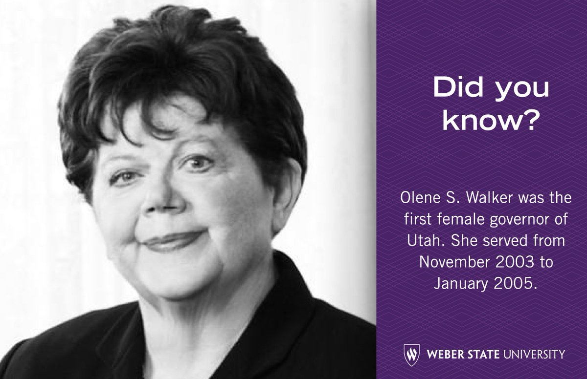 Did you know our institute is named after Utah's first female governor, Olene Walker? She served as governor from Nov 2003 - Jan 2005. In 2012, she established the Walker Institute to inspire the future of political engagement and leadership. #womeninpolitics #vote #Weberstate