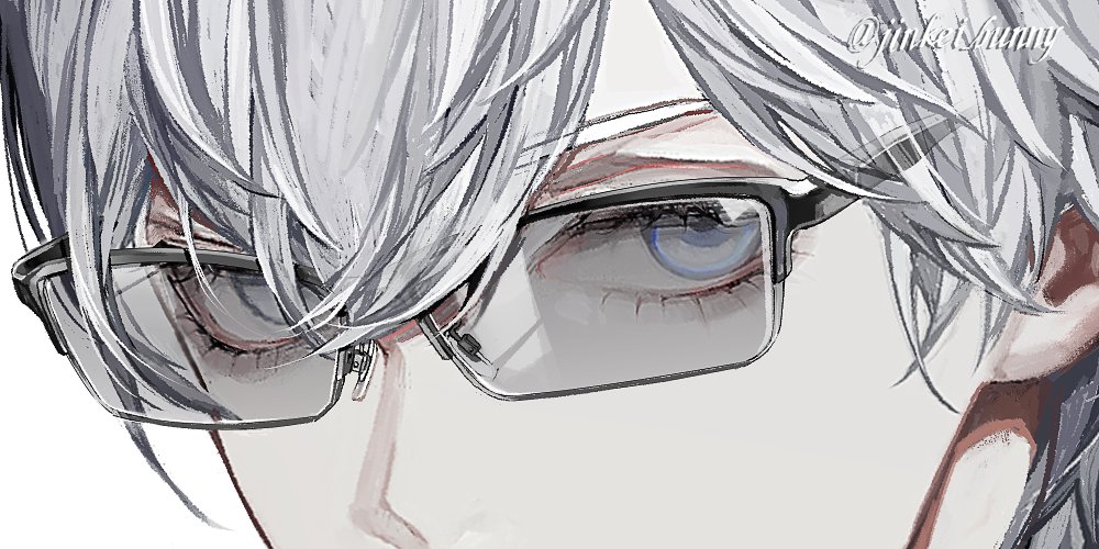 1boy male focus glasses solo white hair round eyewear short hair  illustration images