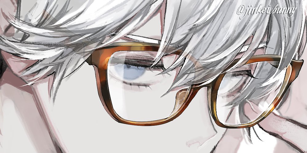 1boy male focus glasses solo white hair round eyewear short hair  illustration images